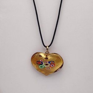 Vintage Glass Millefiori Heart Necklace